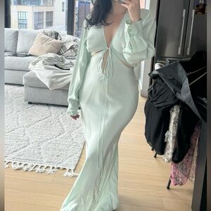 Christopher Esber “Triquetra” tie front long sleeve dress in Mint Size 6 BNWT